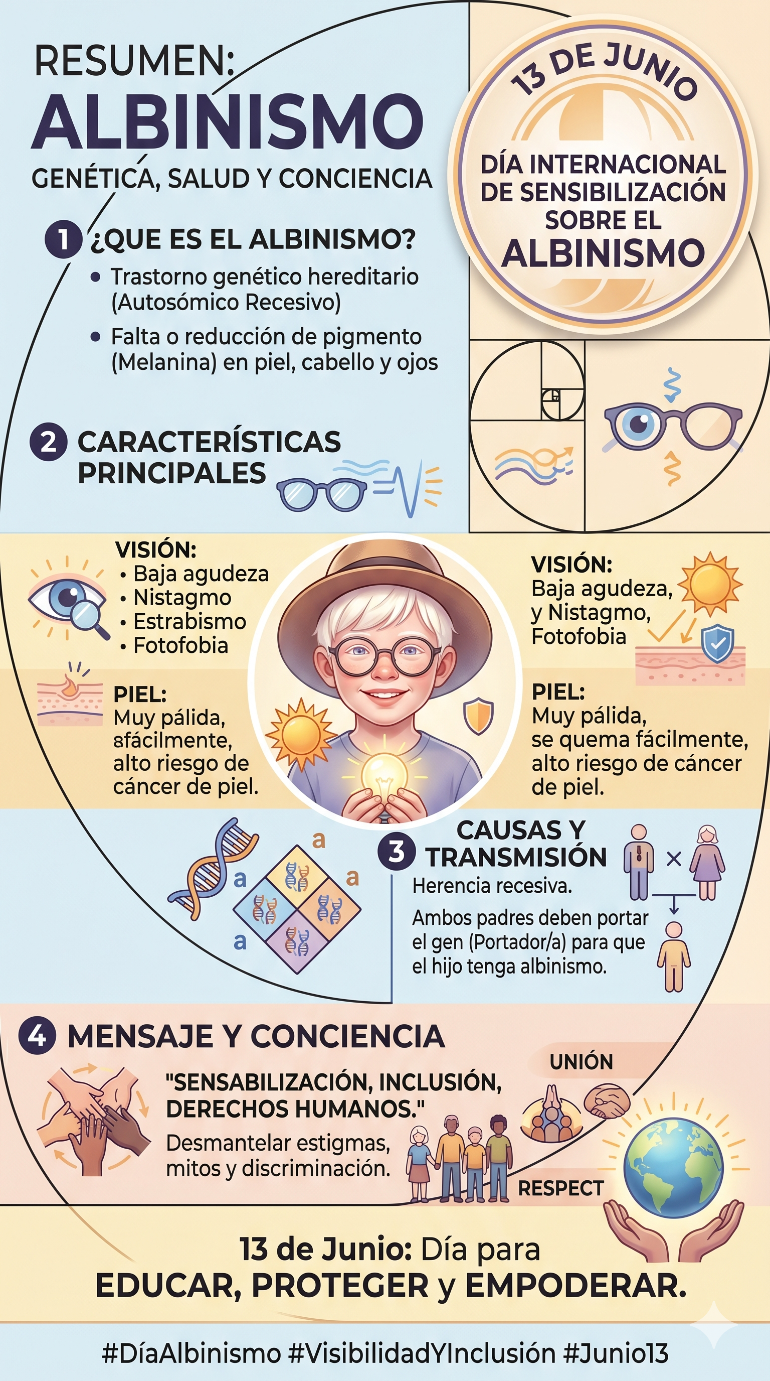Imagen resumen sobre el albinismo en su día internacional - generada con Gemini IA