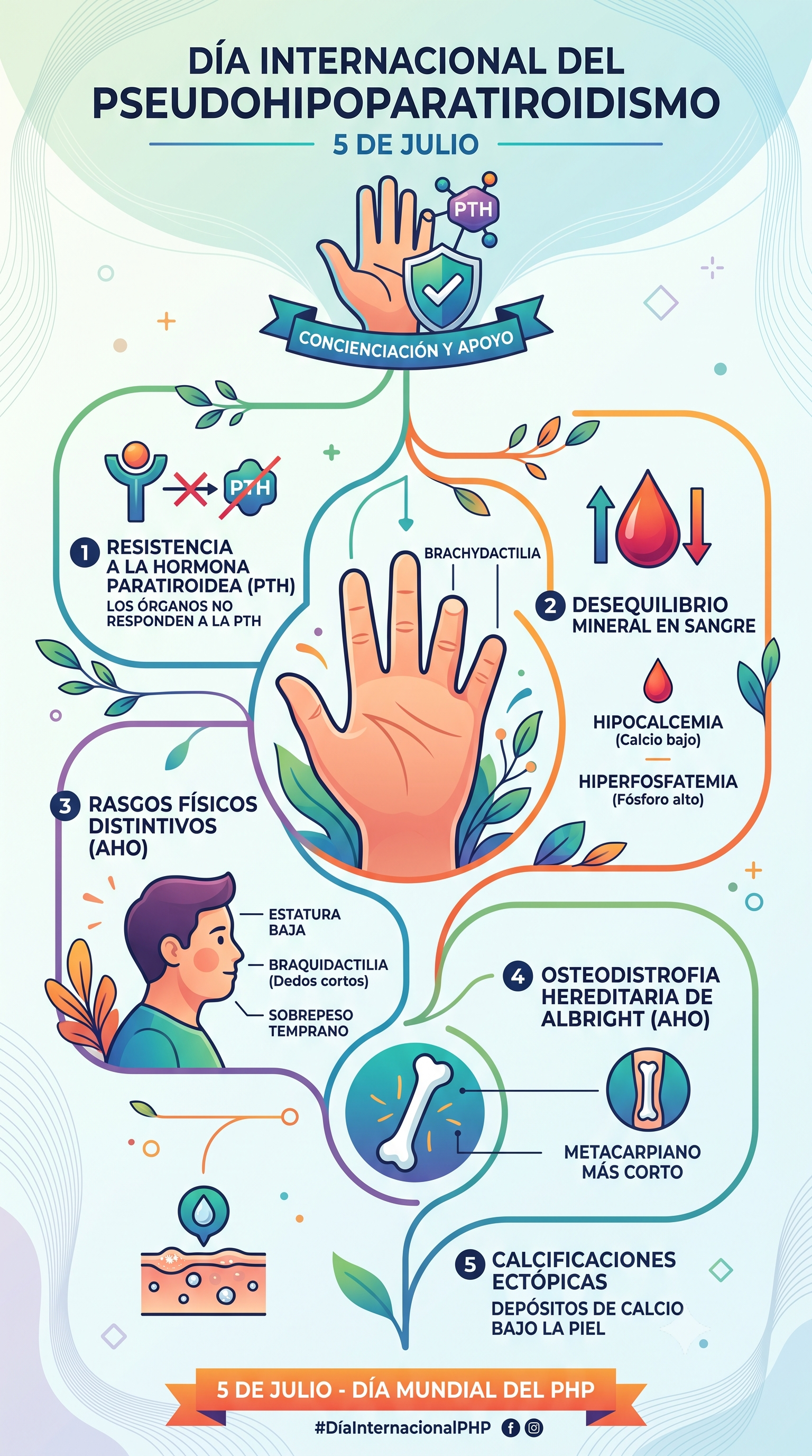 Imagen resumen sobre Pseudohipoparatiroidismo en su día internacional 5 de junio- generada con Gemini IA