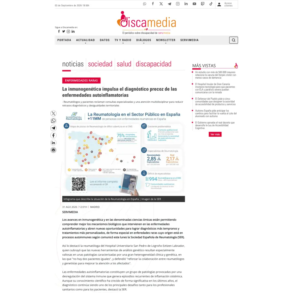 La inmunogenética impulsa el diagnóstico precoz de las enfermedades autoinflamatorias