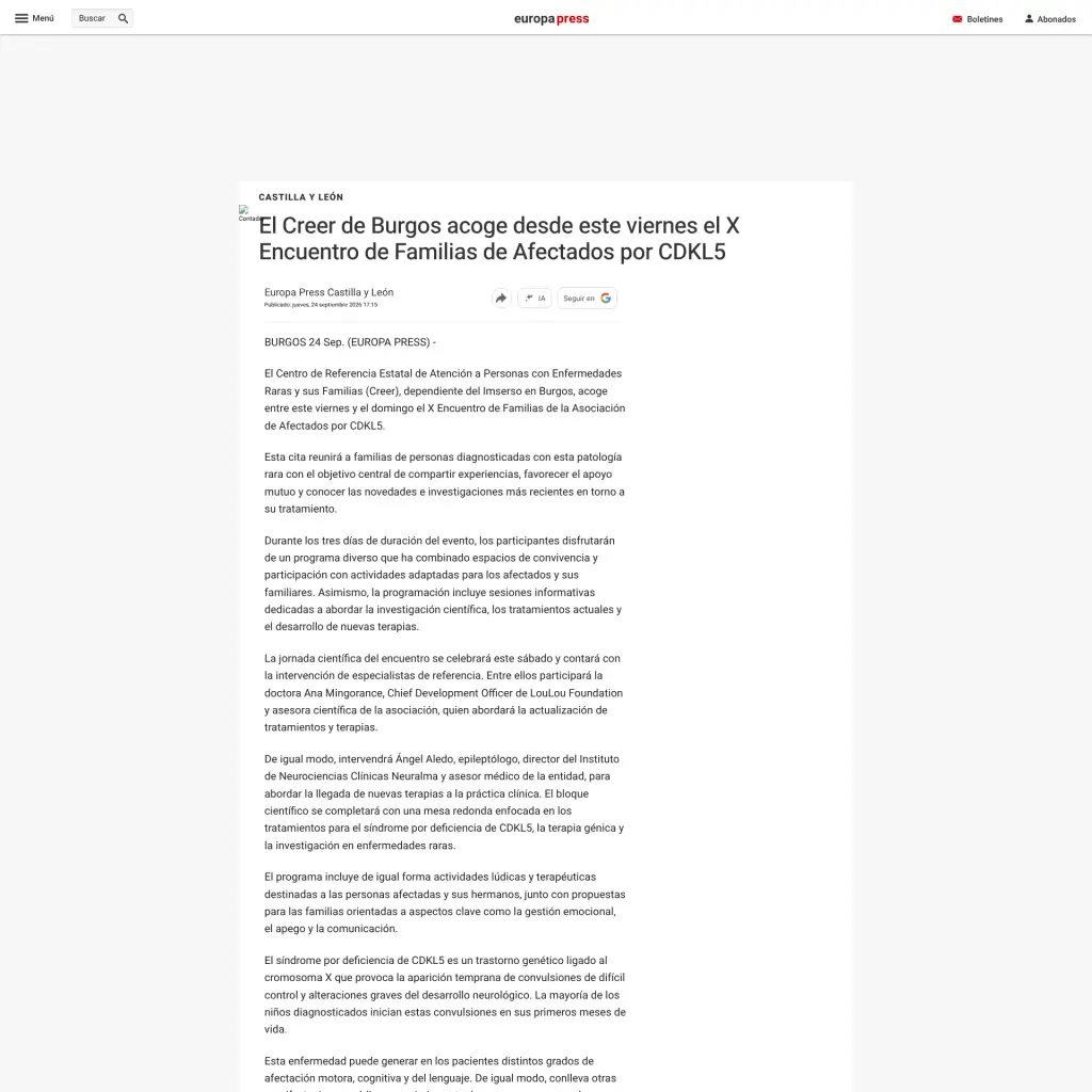 El Creer de Burgos acoge desde este viernes el X Encuentro de Familias de Afectados por CDKL5