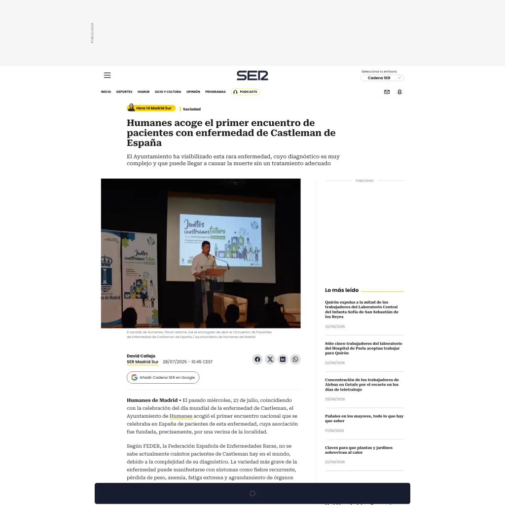 Humanes acoge el primer encuentro de pacientes con enfermedad de Castleman de España