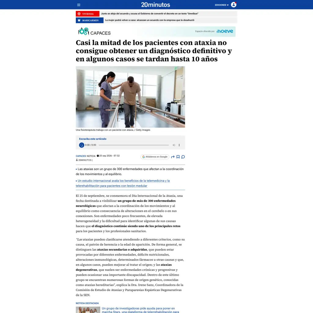 Casi la mitad de los pacientes con ataxia no consigue obtener un diagnóstico definitivo y en algunos casos se tardan hasta 10 años