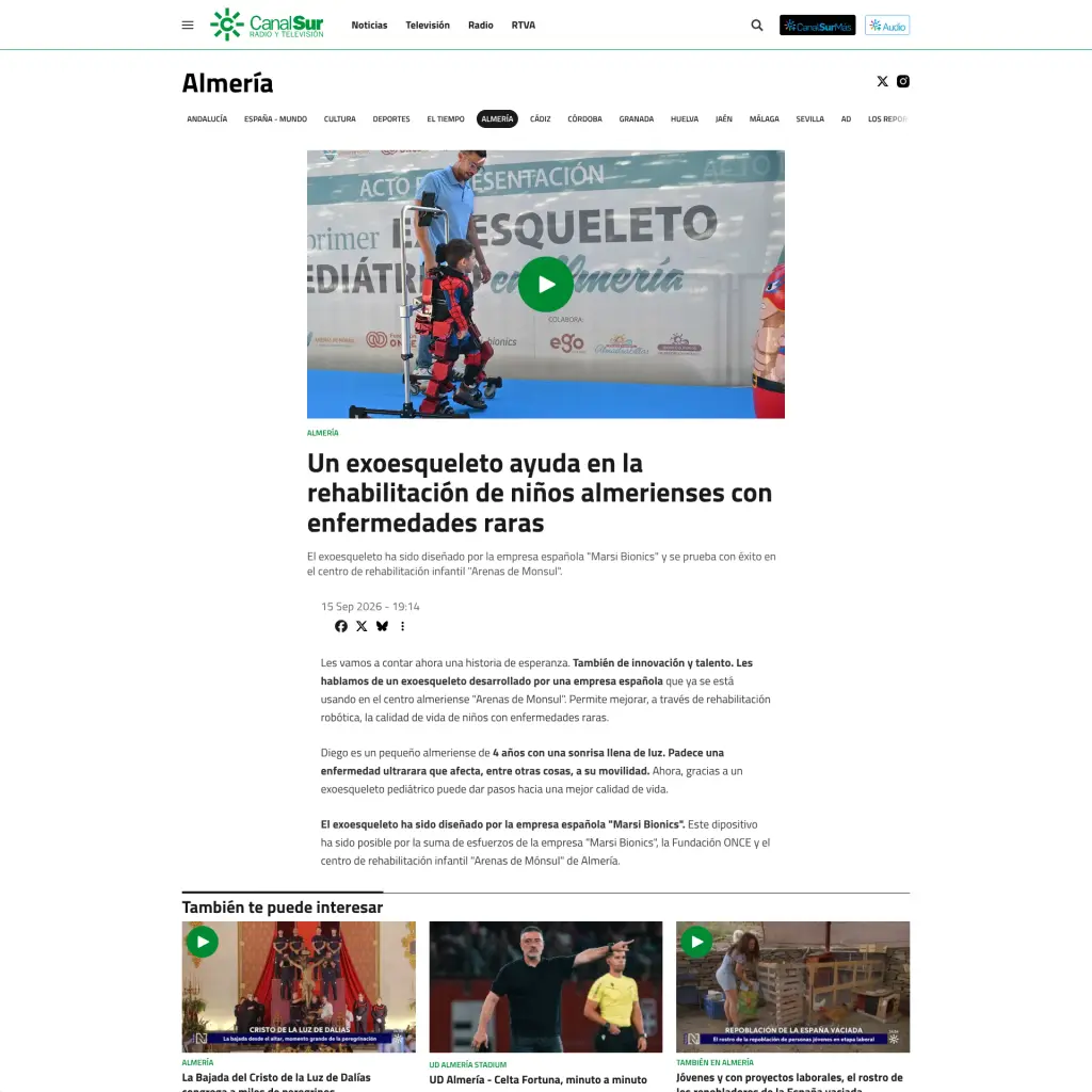 Un exoesqueleto ayuda en la rehabilitación de niños almerienses con enfermedades raras