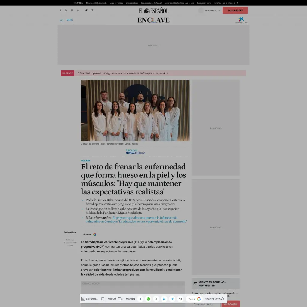 El reto de frenar la enfermedad que forma hueso en la piel y los músculos: "Hay que mantener las expectativas realistas"