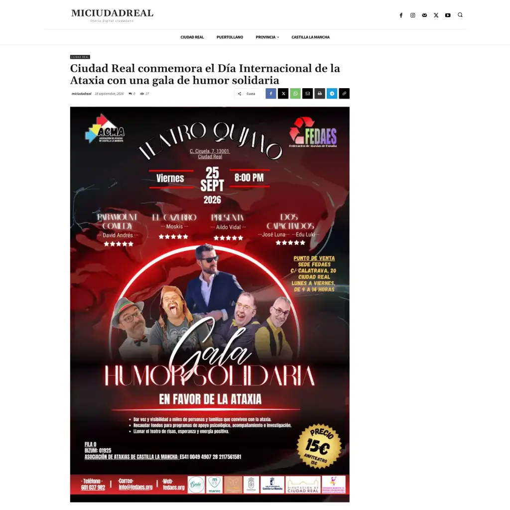Ciudad Real conmemora el Día Internacional de la Ataxia con una gala de humor solidaria