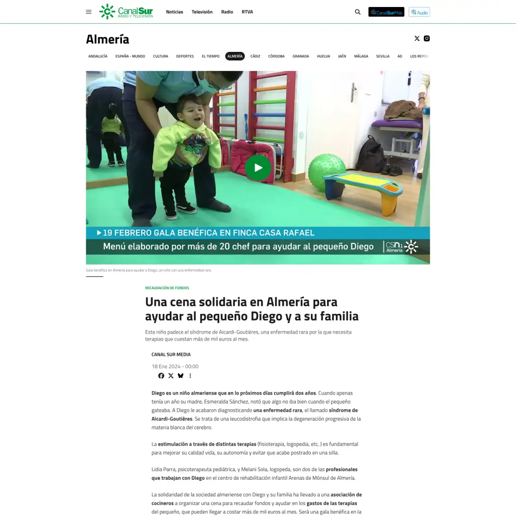 Una cena solidaria en Almería para ayudar al pequeño Diego y a su familia