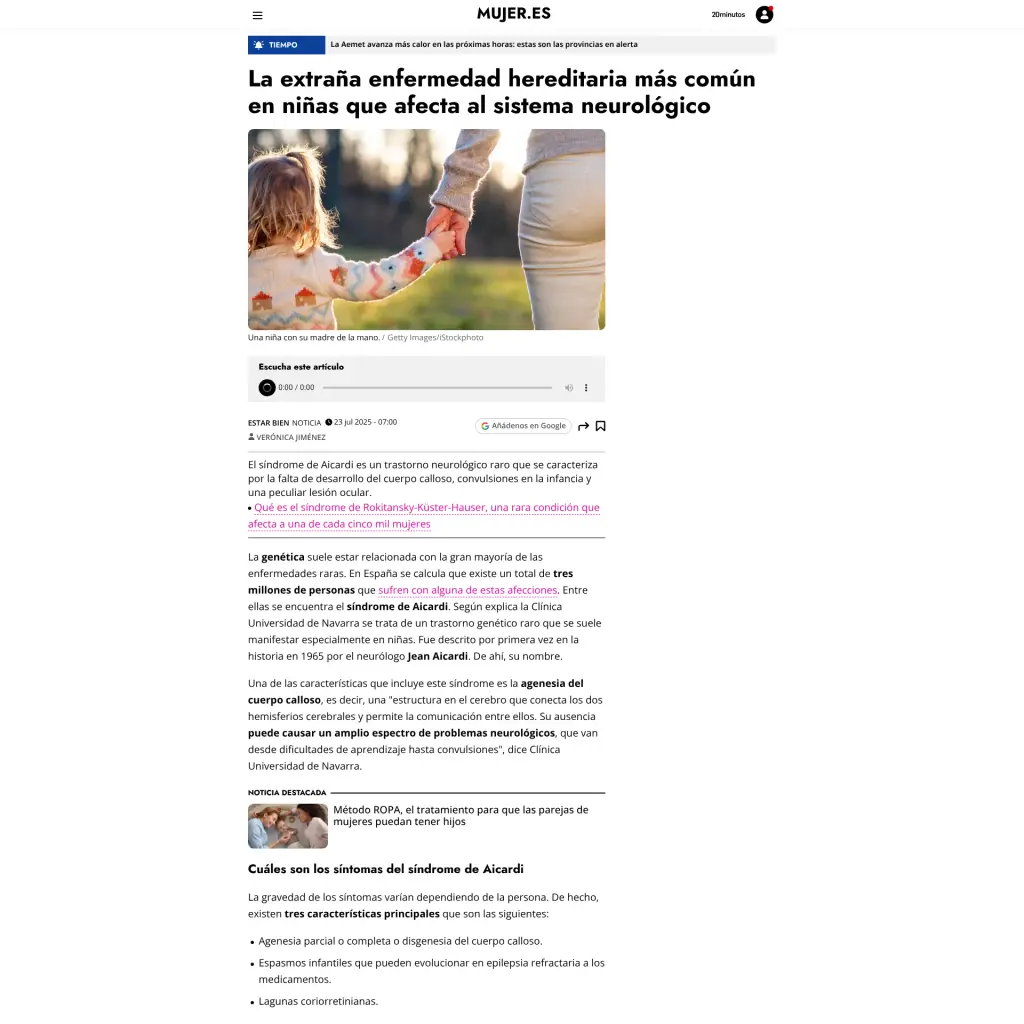La extraña enfermedad hereditaria más común en niñas que afecta al sistema neurológico
