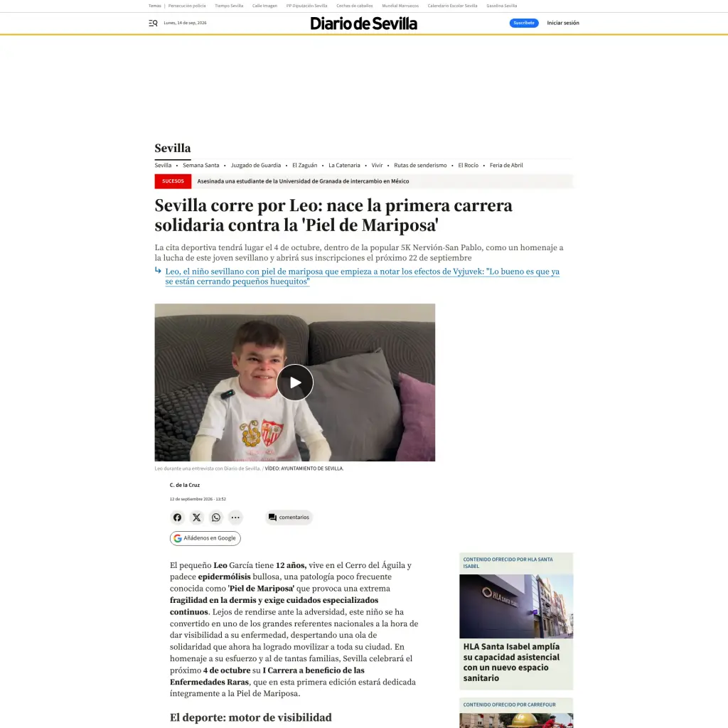 Sevilla corre por Leo: nace la primera carrera solidaria contra la 'Piel de Mariposa'