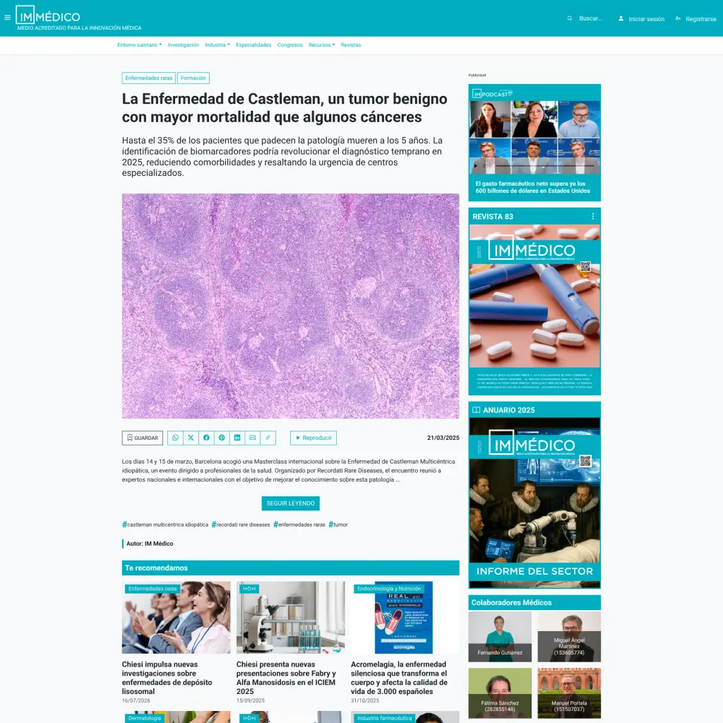 La Enfermedad de Castleman, un tumor benigno con mayor mortalidad que algunos cánceres