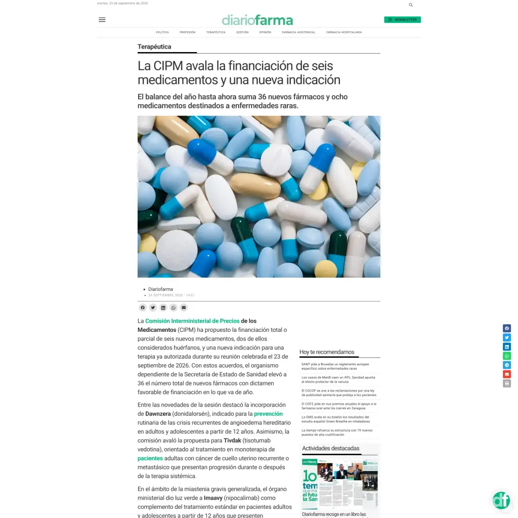 La CIPM avala la financiación de seis medicamentos y una nueva indicación