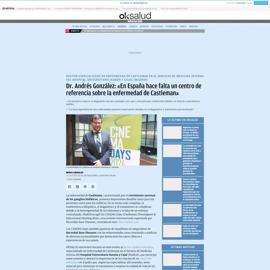 Dr. Andrés González: «En España hace falta un centro de referencia sobre la enfermedad de Castleman»