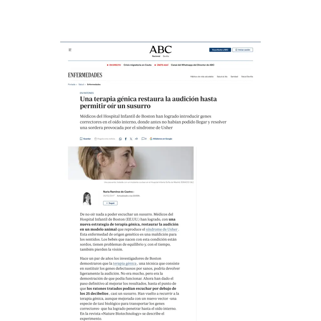 Una terapia génica restaura la audición hasta permitir oír un susurro