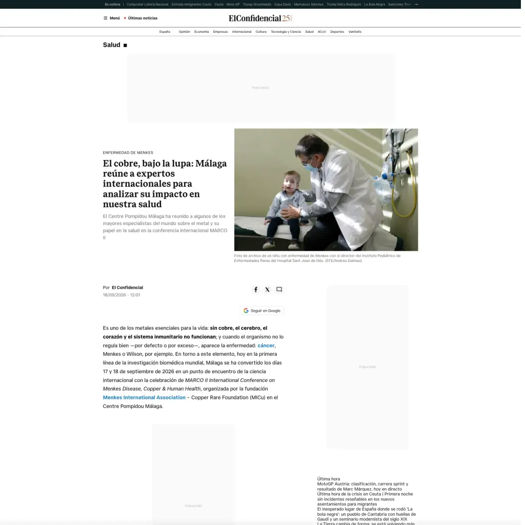 El cobre, bajo la lupa: Málaga reúne a expertos internacionales para analizar su impacto en nuestra salud