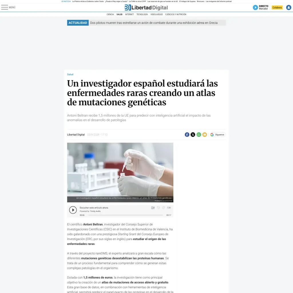 Un investigador español estudiará las enfermedades raras creando un atlas de mutaciones genéticas