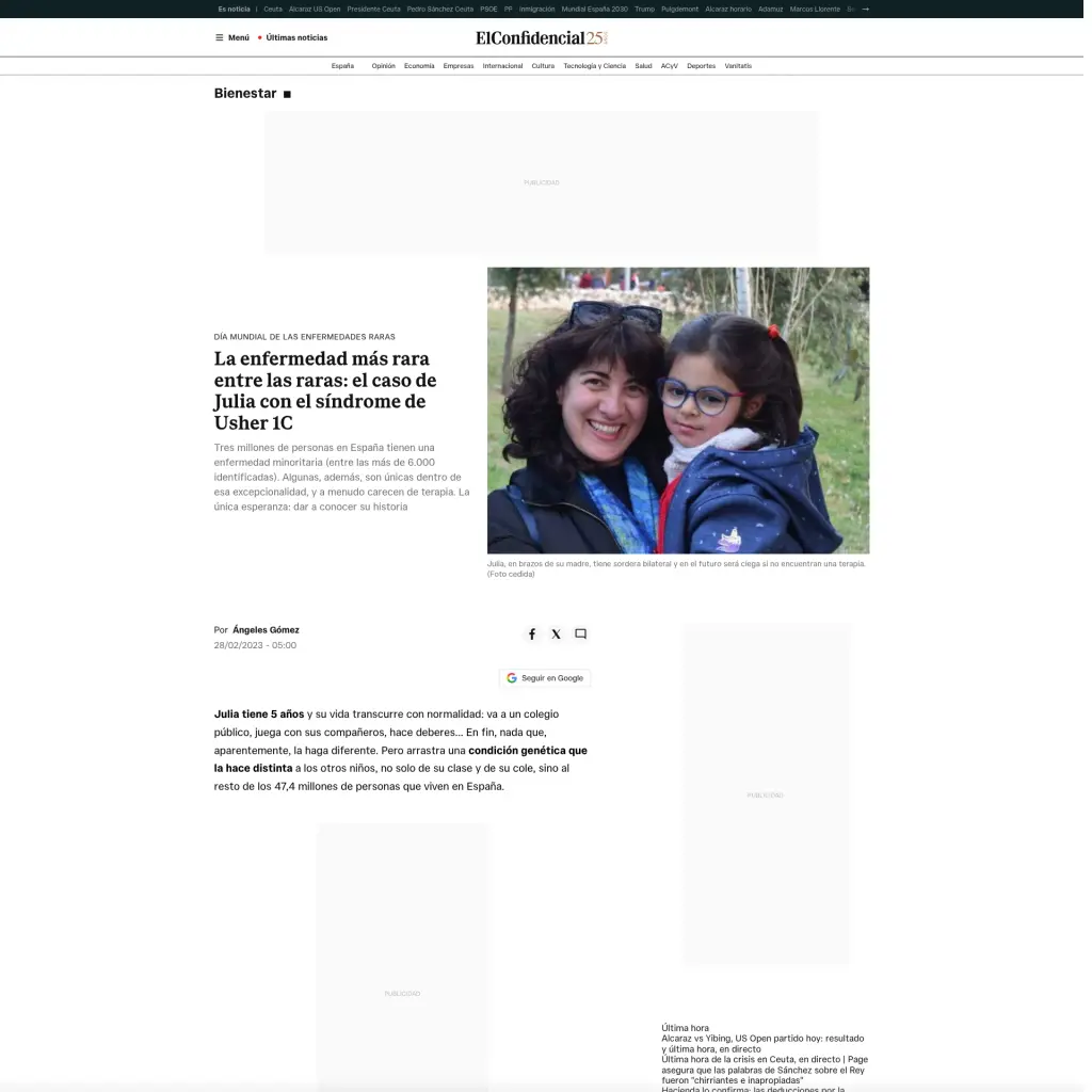 La enfermedad más rara entre las raras: el caso de Julia con el síndrome de Usher 1C