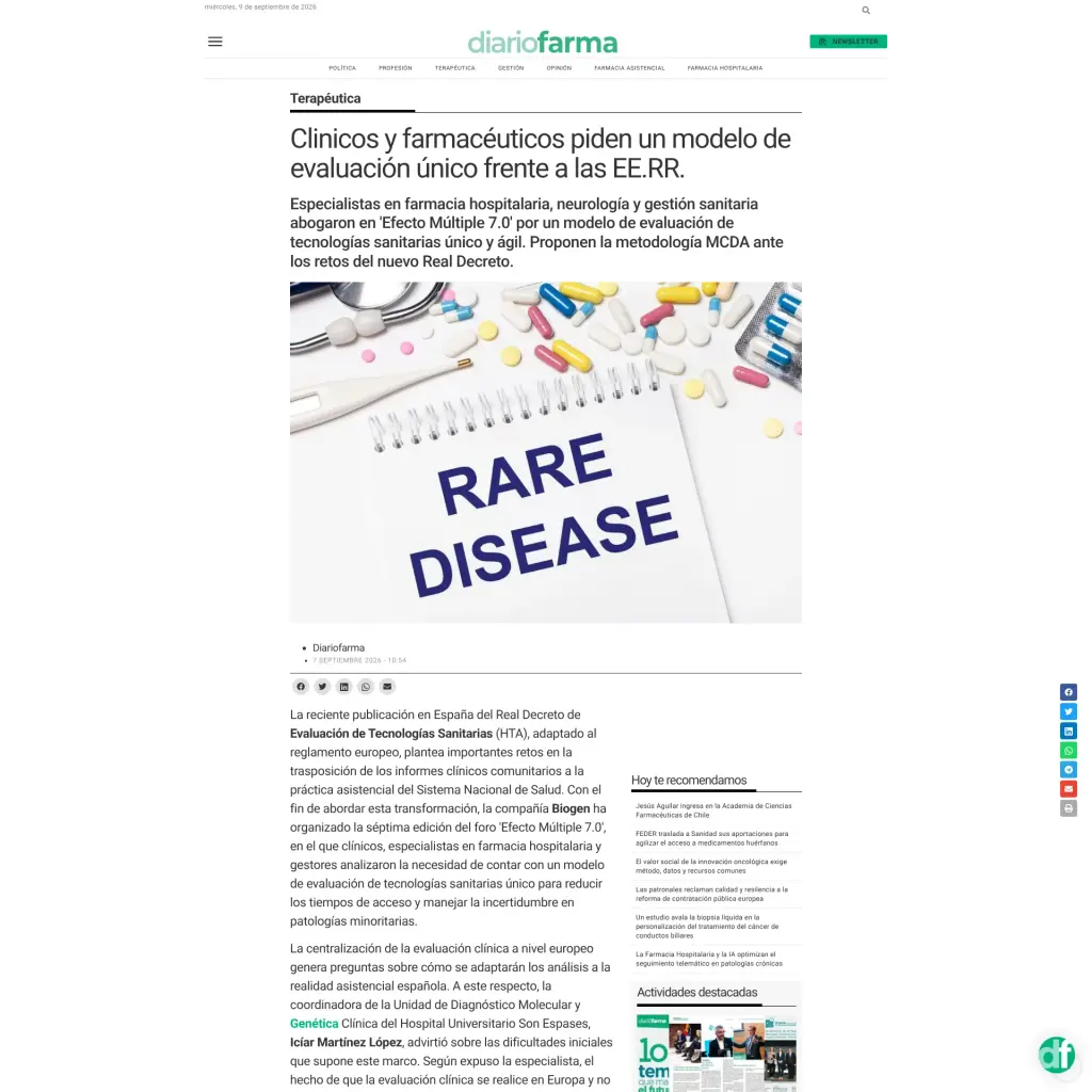 Clinicos y farmacéuticos piden un modelo de evaluación único frente a las EE.RR.