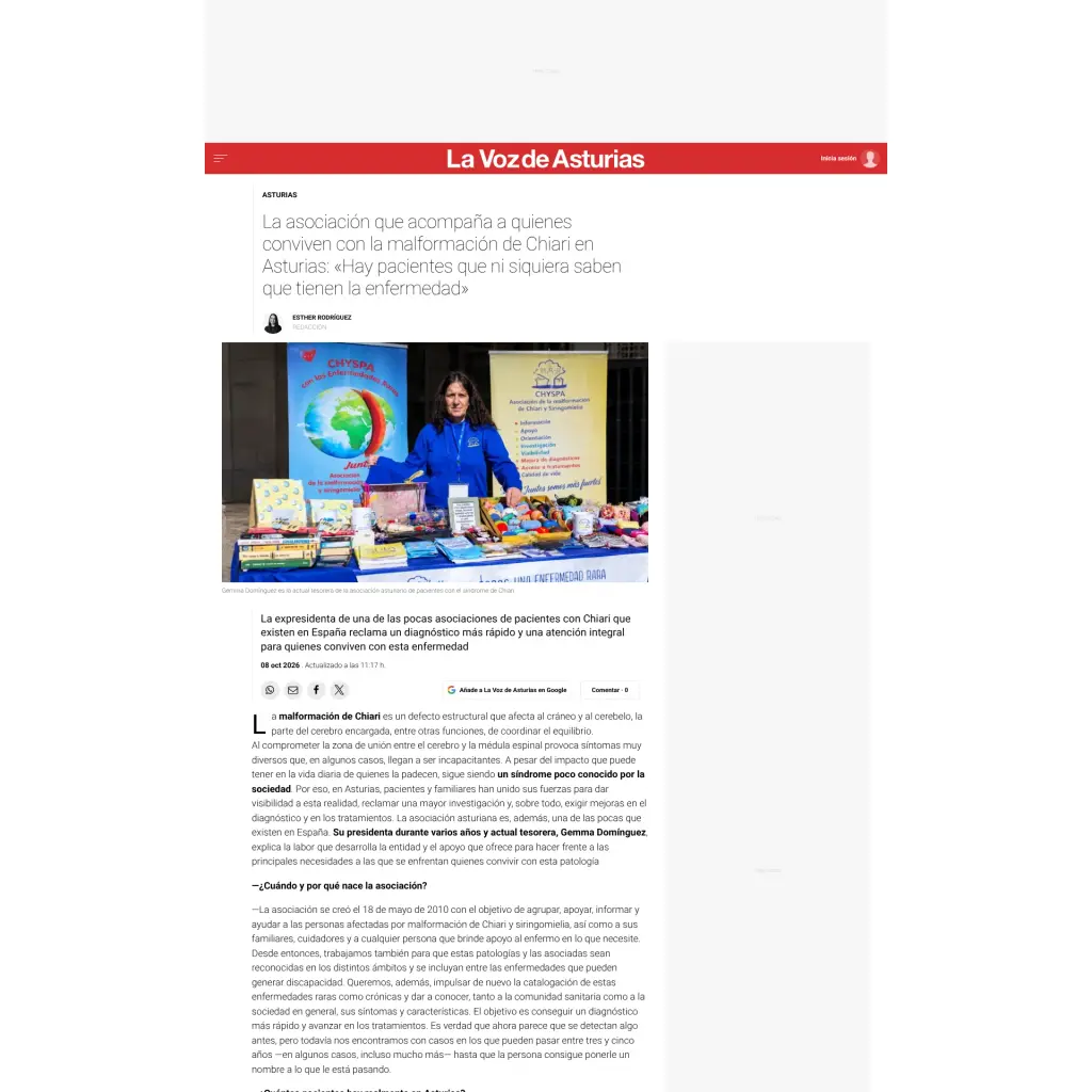 La asociación que acompaña a quienes conviven con la malformación de Chiari en Asturias: «Hay pacientes que ni siquiera saben que tienen la enfermedad»