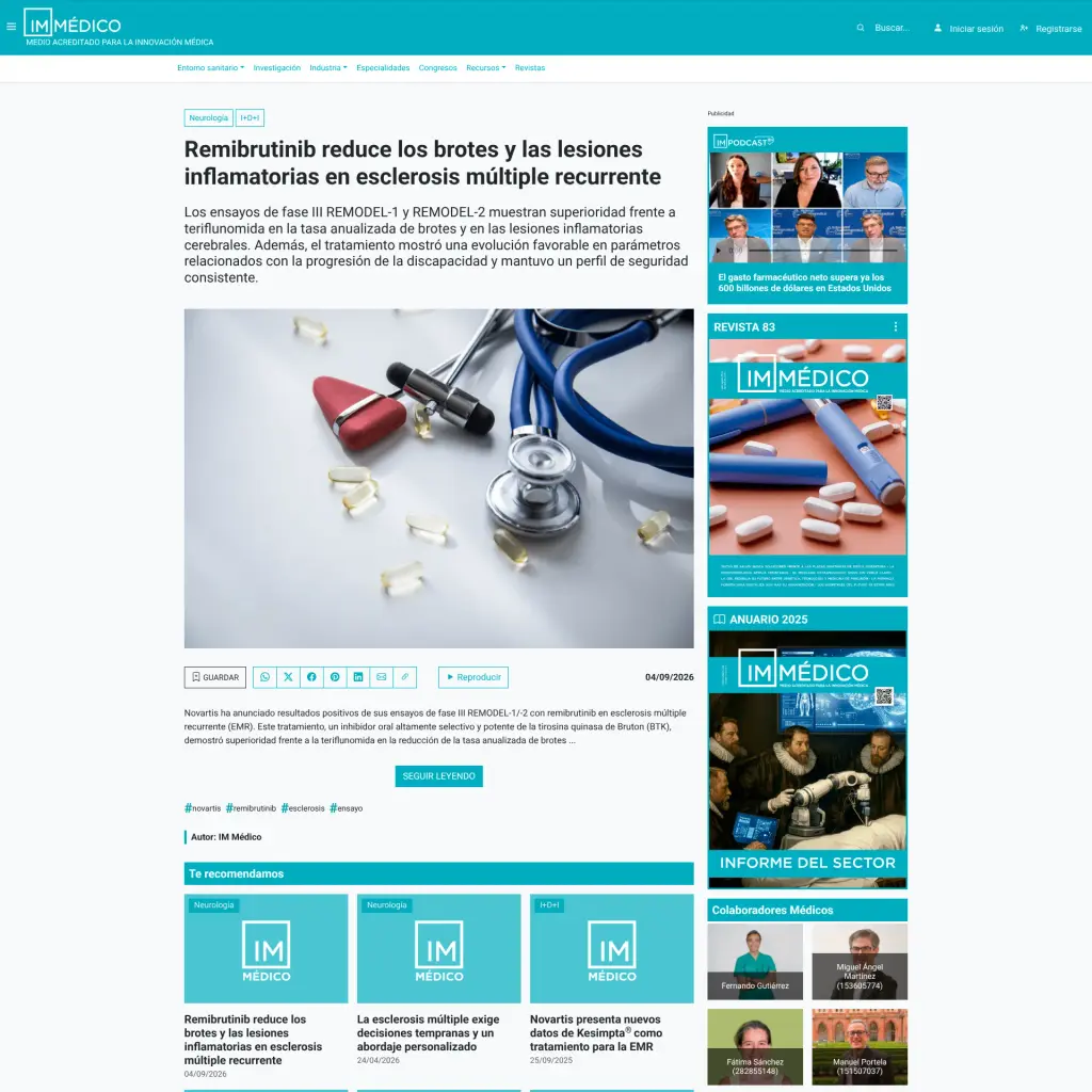 Remibrutinib reduce los brotes y las lesiones inflamatorias en esclerosis múltiple recurrente
