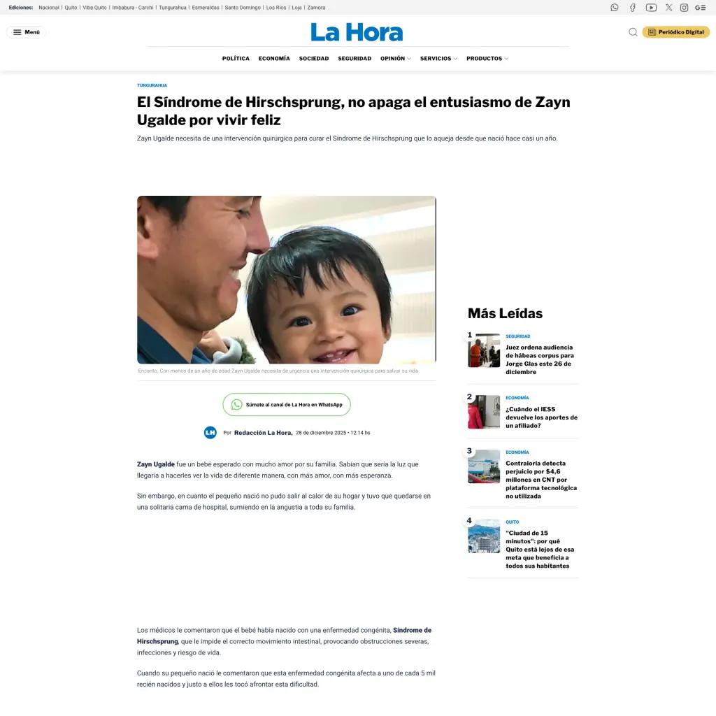 El Síndrome de Hirschsprung, no apaga el entusiasmo de Zayn Ugalde por vivir feliz