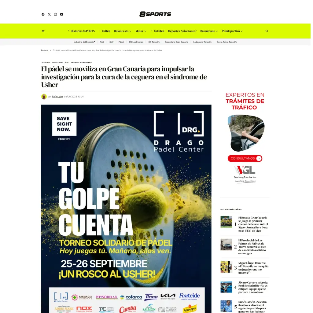 El pádel se moviliza en Gran Canaria para impulsar la investigación para la cura de la ceguera en el síndrome de Usher