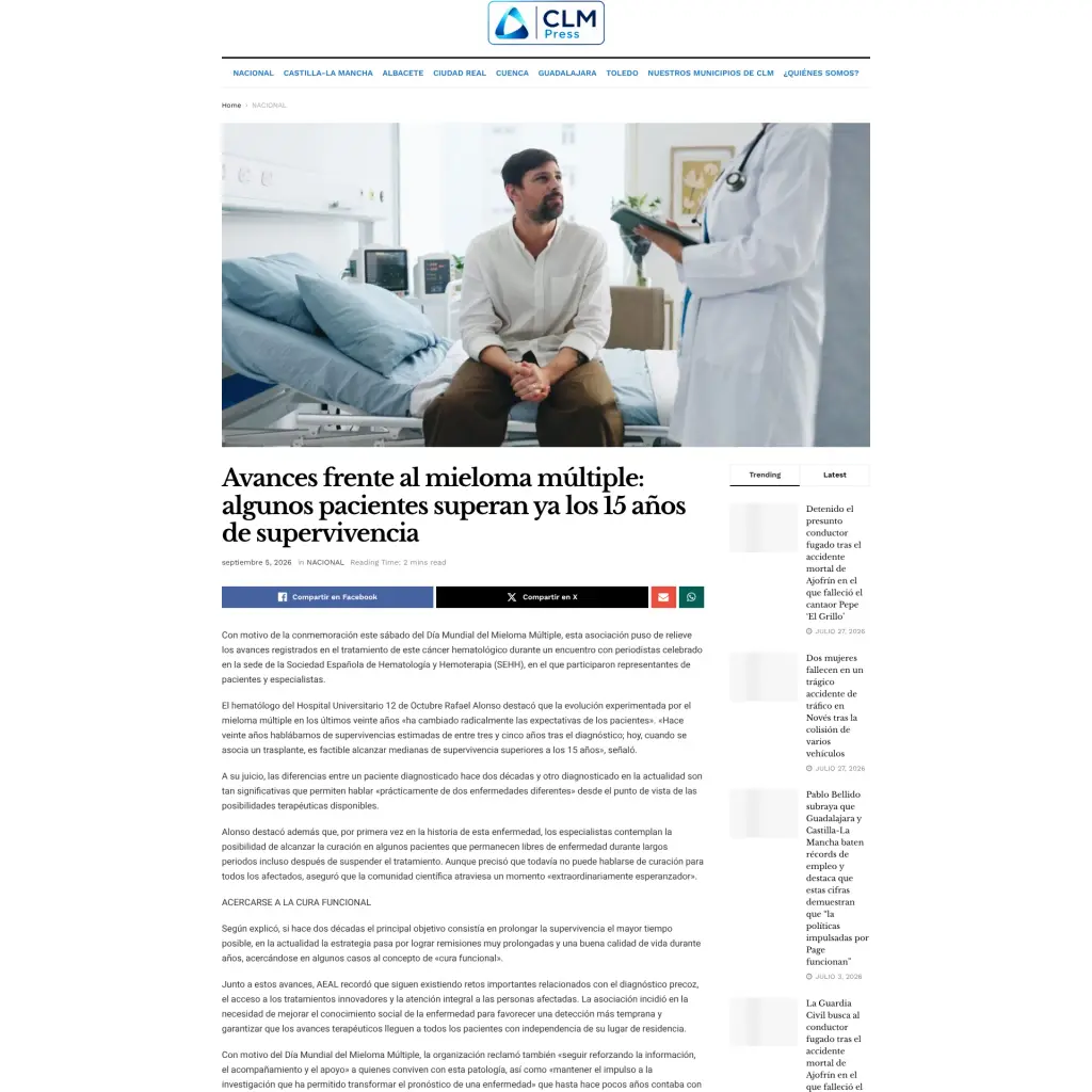 Avances frente al mieloma múltiple: algunos pacientes superan ya los 15 años de supervivencia